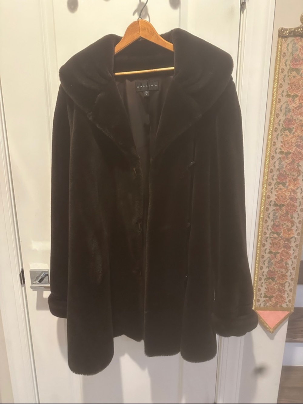 Gallery dark brown Faux Fur Hooded Pea Coat